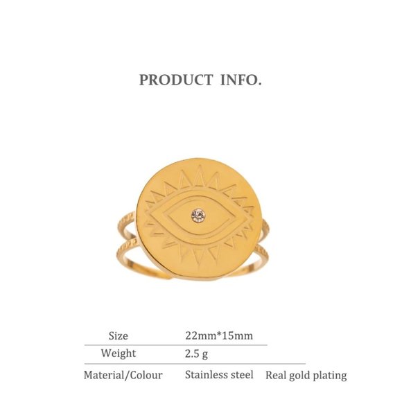 New 18K Gold Plated Diamond Eye Adjustable Ring - Picture 4 of 7